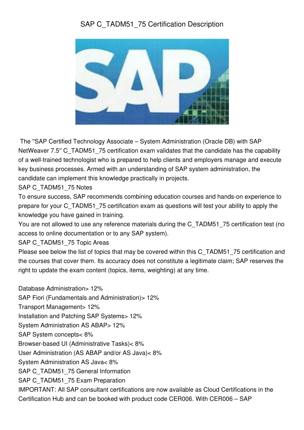 sap c tadm51 75 certification description