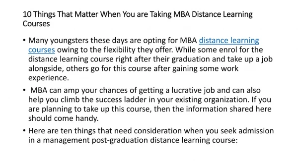 10 Things That Matter When You are Taking MBA Distance Learning Courses