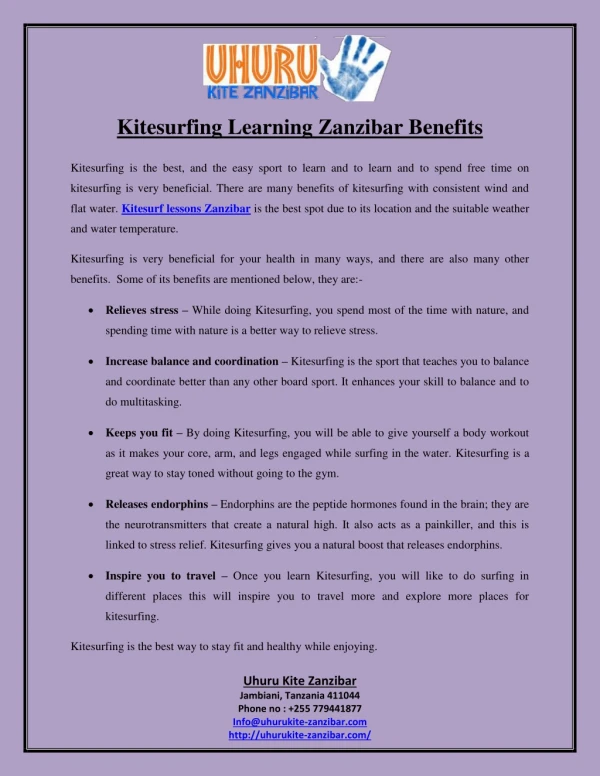 Kitesurfing Learning Zanzibar Benefits
