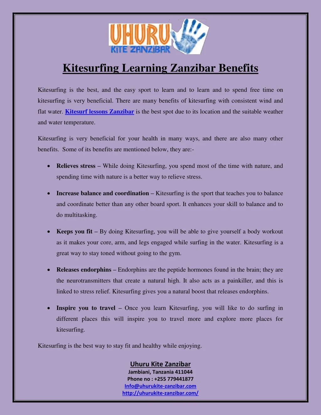 kitesurfing learning zanzibar benefits
