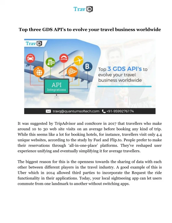 Top three GDS API's to evolve your travel business worldwide