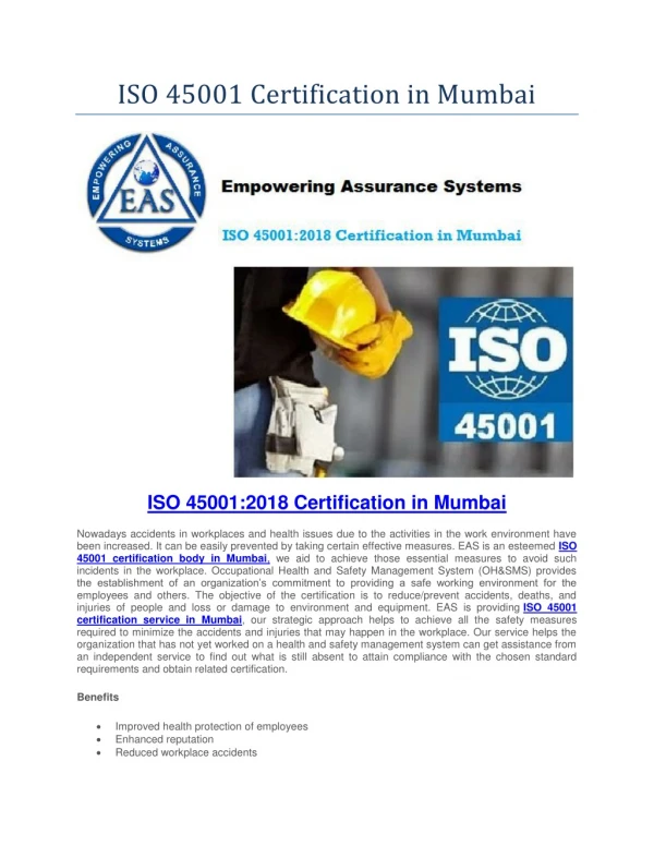 ISO 45001:2018 Certification in Mumbai
