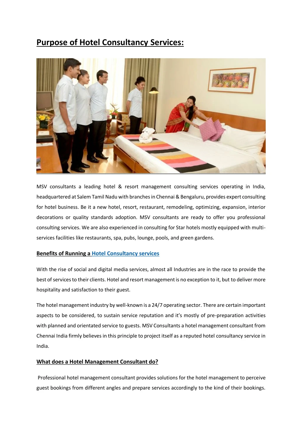 purpose of hotel consultancy services
