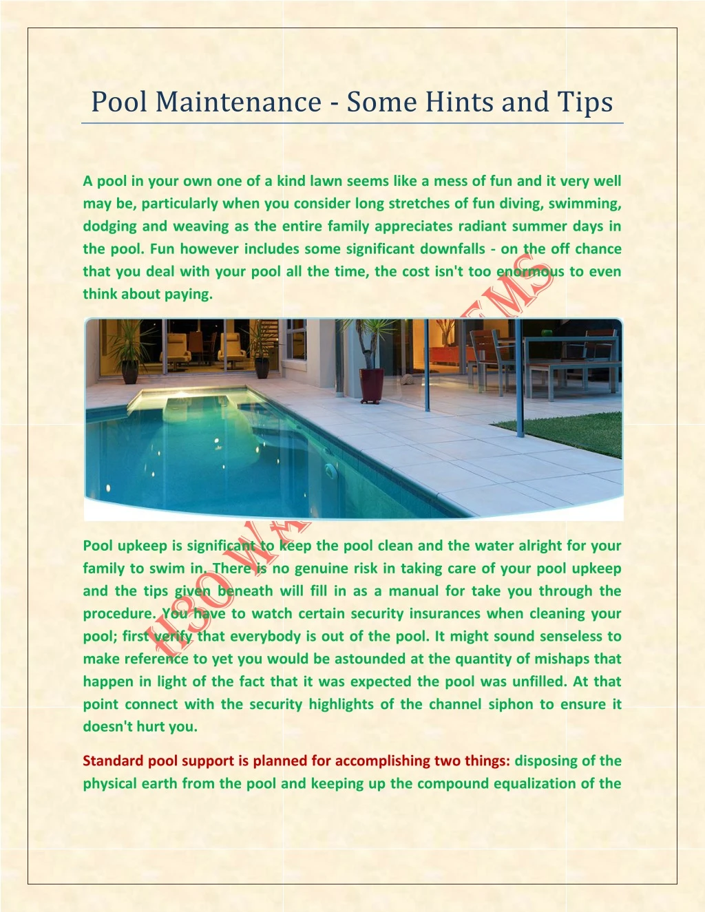 pool maintenance some hints and tips