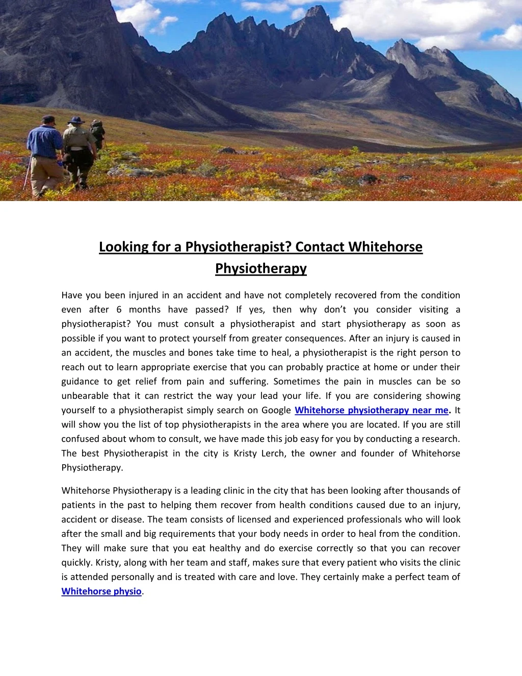 looking for a physiotherapist contact whitehorse