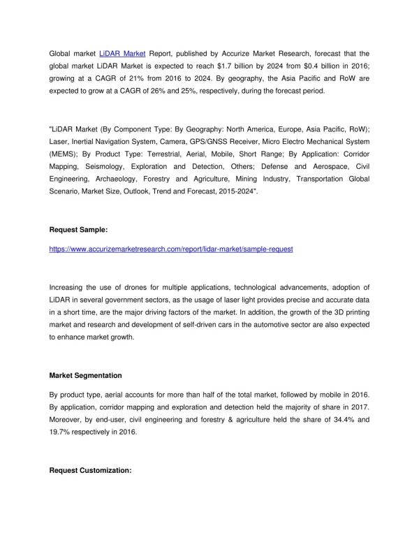 global market lidar market report published