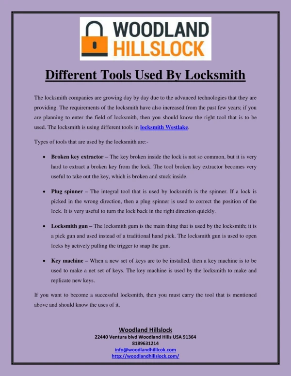different tools used by locksmith