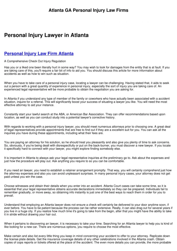 Atlanta GA Personal Injury Lawyers
