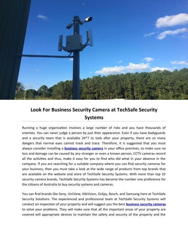 Look For Business Security Camera at TechSafe Security Systems
