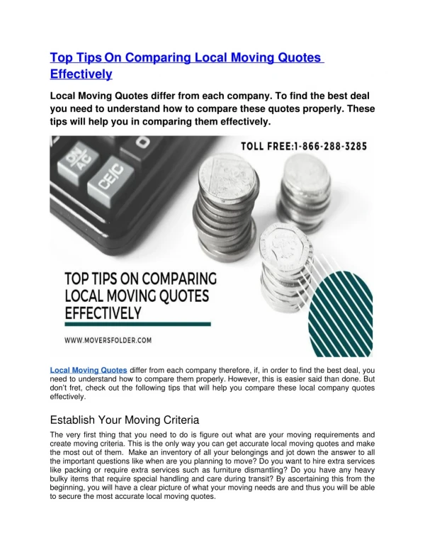 top tips on comparing local moving quotes