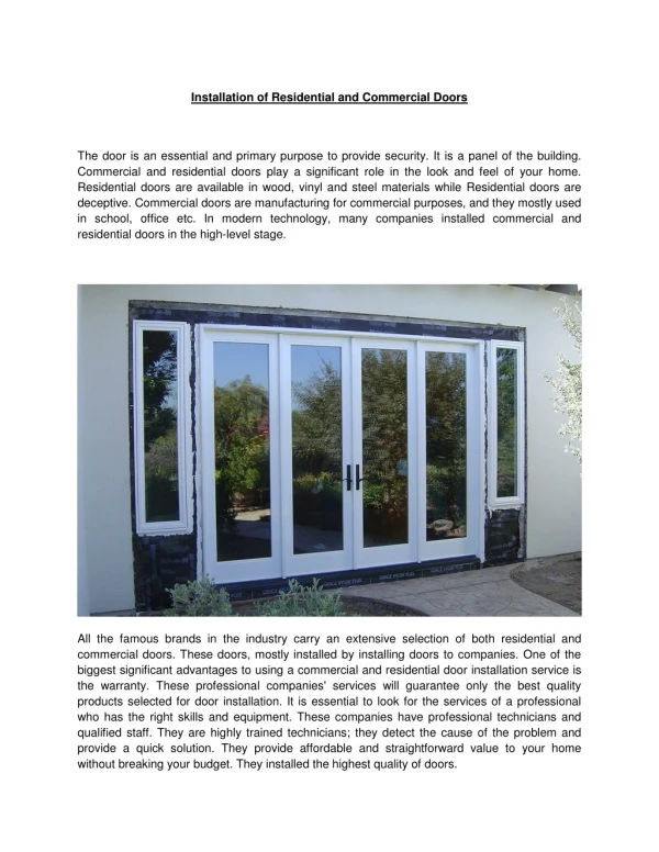 Installation of Residential And Commercial Doors