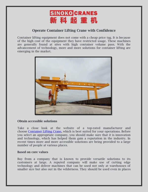 Operate Container Lifting Crane with Confidence