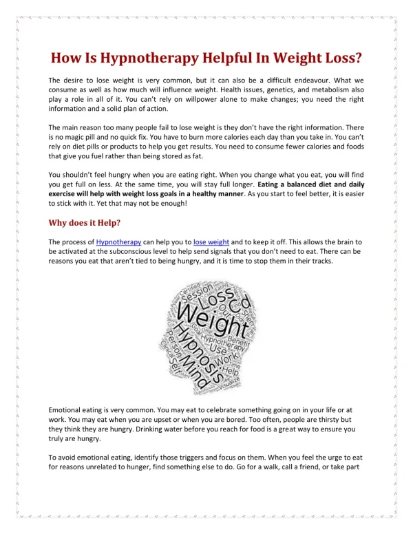 How Is Hypnotherapy Helpful In Weight Loss?