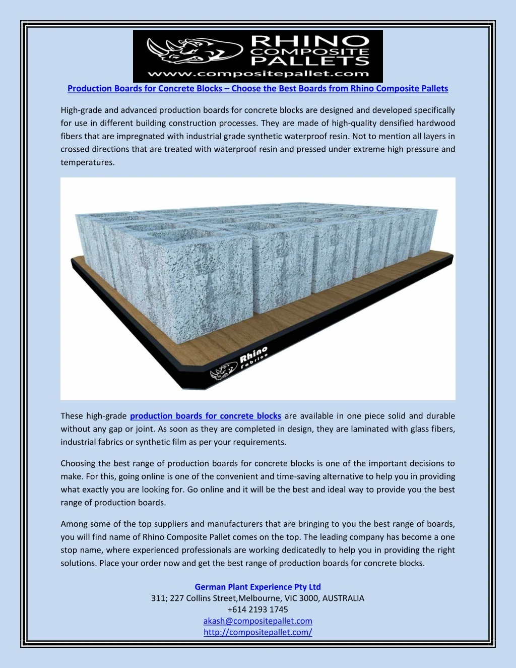 production boards for concrete blocks choose