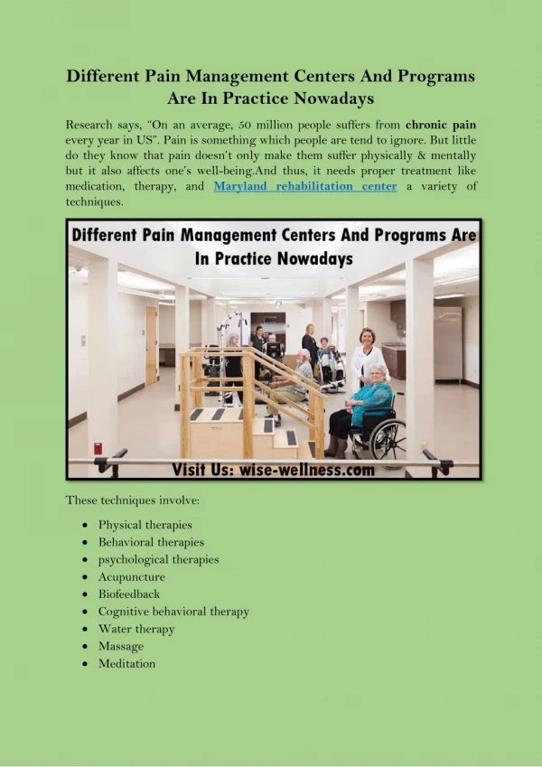 different pain management centers and programs