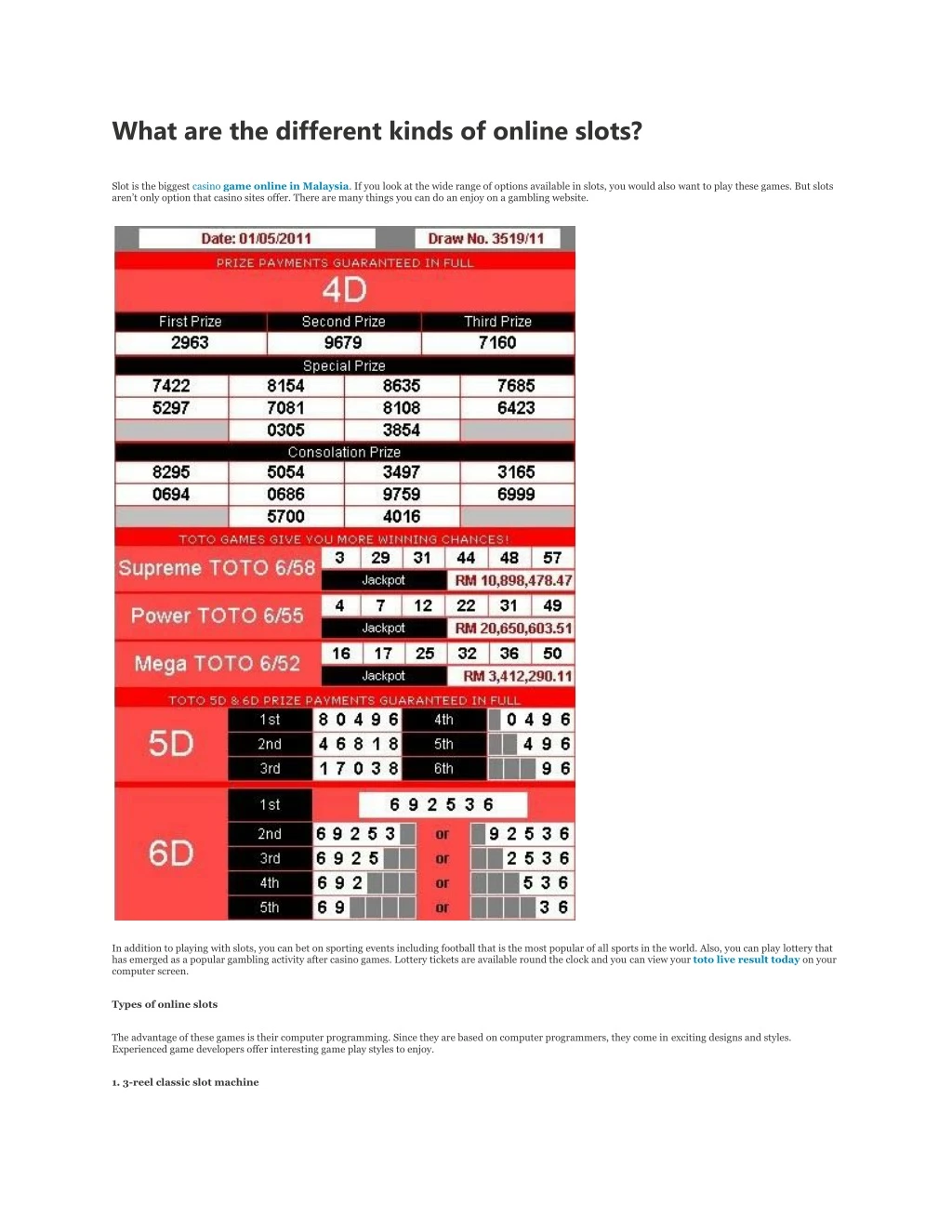 what are the different kinds of online slots slot