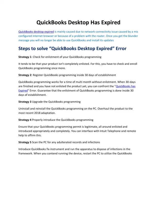 QuickBooks desktop has expired