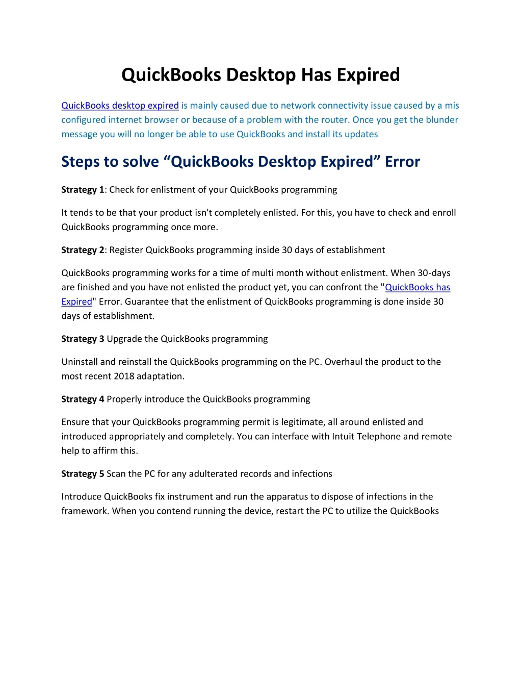 quickbooks desktop has expired