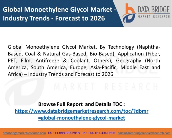 Global Monoethylene Glycol Market -Industry Trends - Forecast to 2026