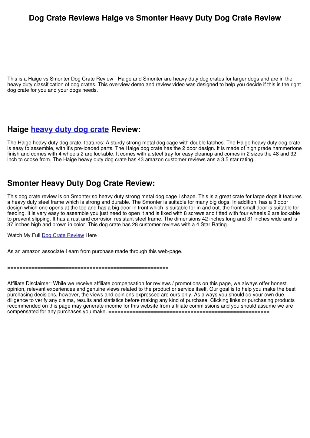 dog crate reviews haige vs smonter heavy duty
