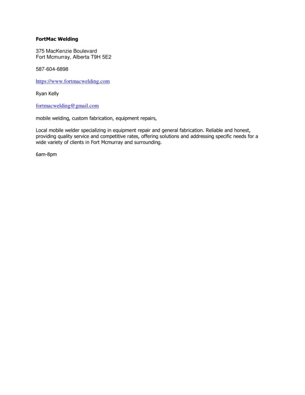 fortmac welding 375 mackenzie boulevard fort