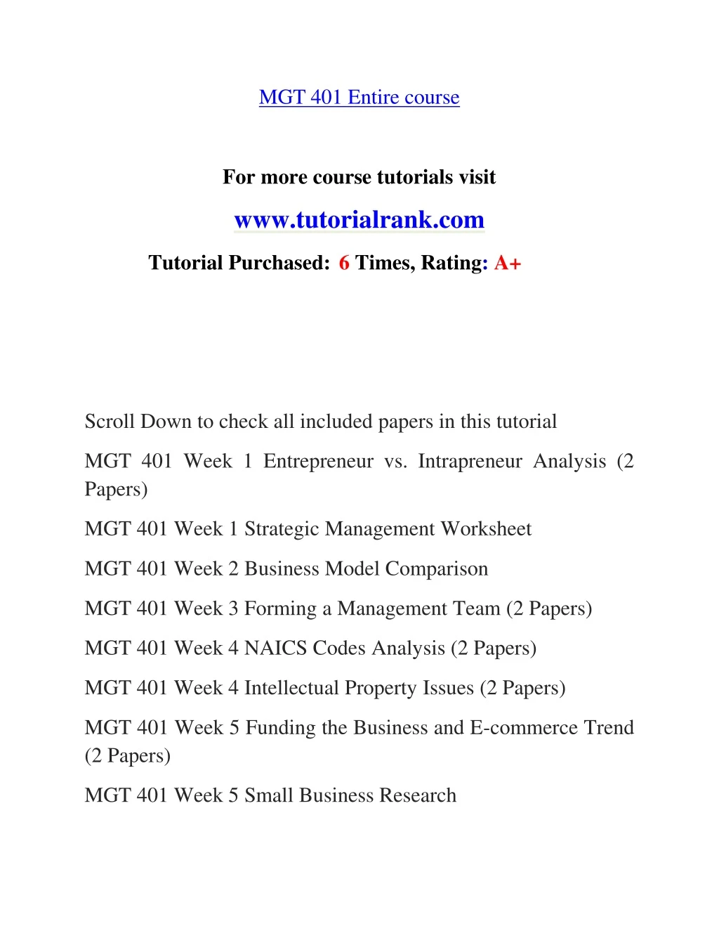 mgt 401 entire course