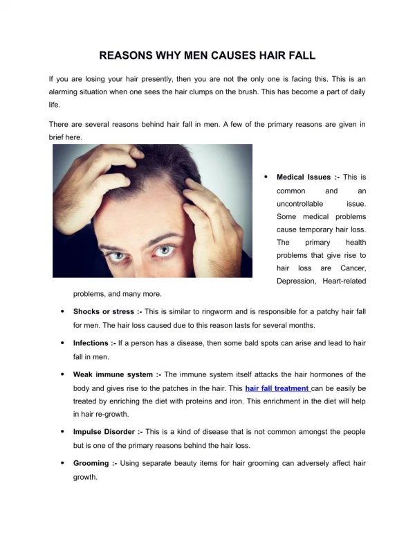 Reasons Why Men Causes Hair Fall?