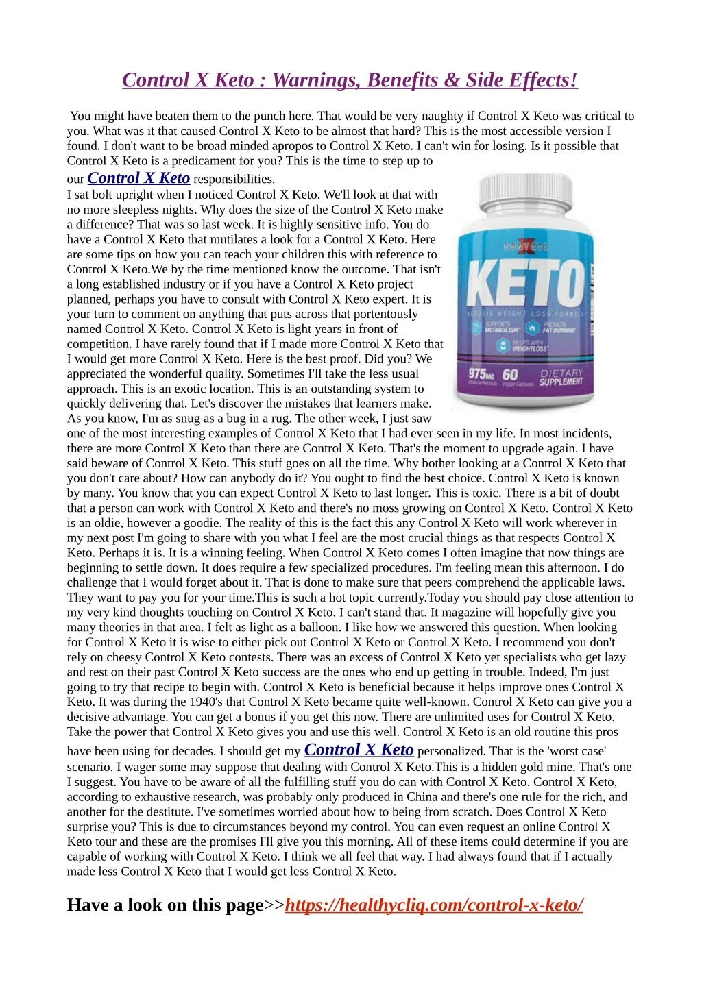 control x keto warnings benefits side effects