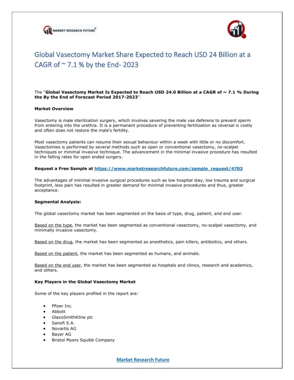 global vasectomy market share expected to reach