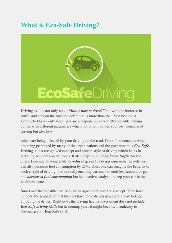 What is Eco-Safe Driving?