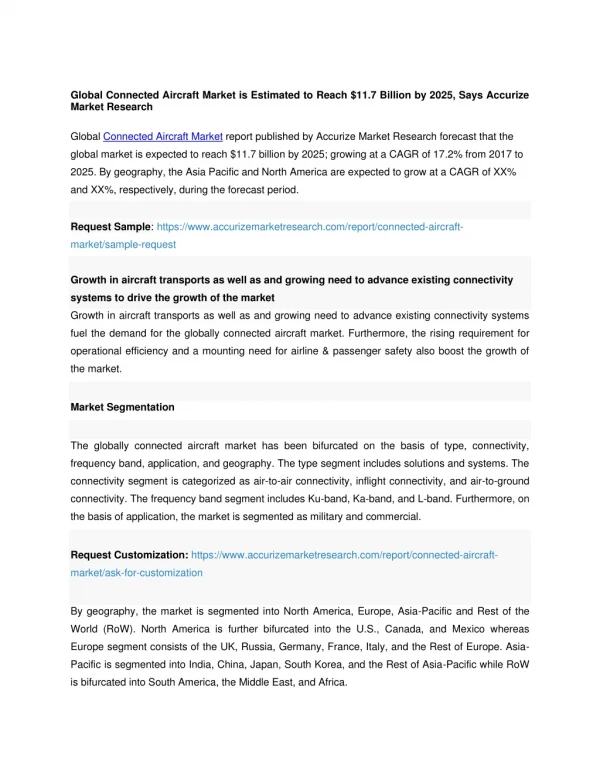 global connected aircraft market is estimated
