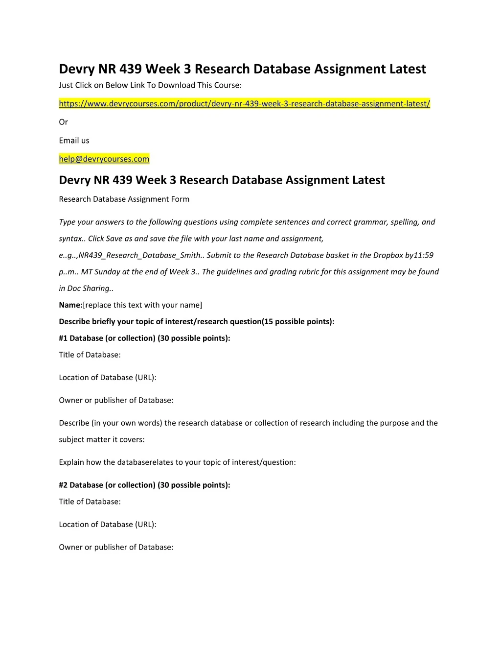 devry nr 439 week 3 research database assignment