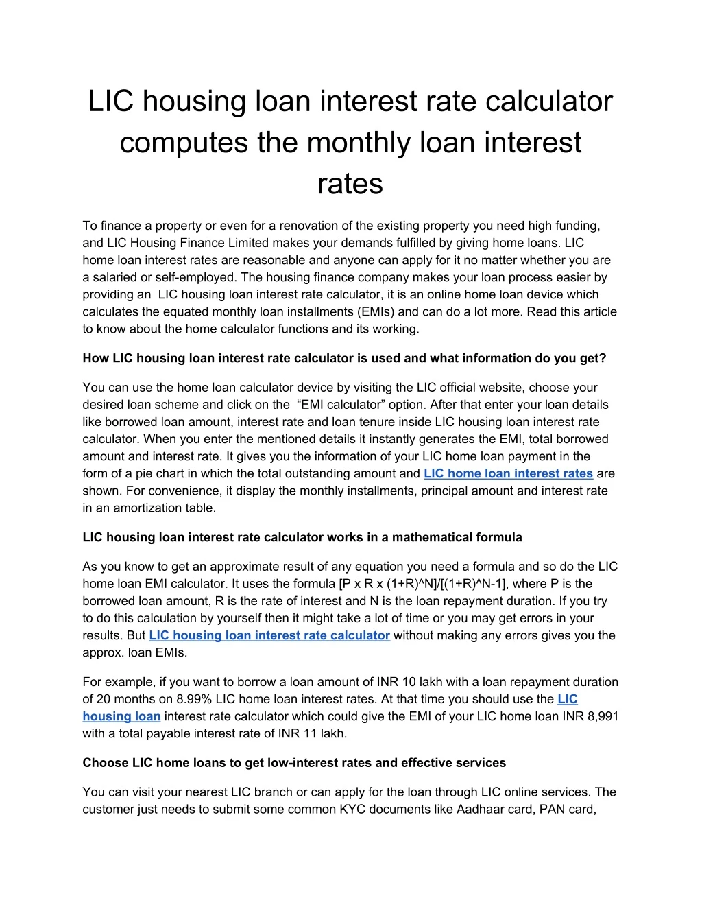 lic housing loan interest rate calculator