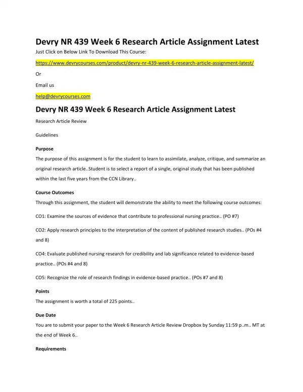 devry nr 439 week 6 research article assignment