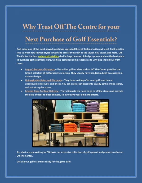 Why Trust Off The Centre for your Next Purchase of Golf Essentials?
