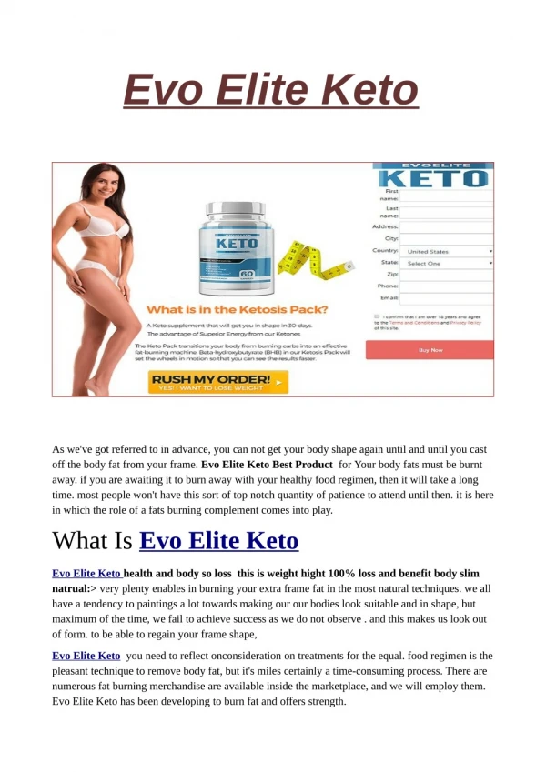 Evo Elite Keto: Pills Work, Side Effect and Where to Buy..