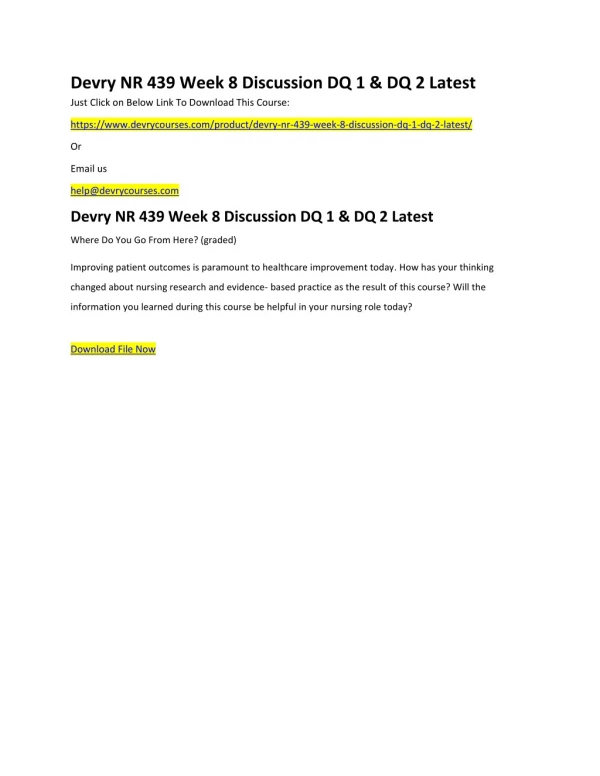 Devry NR 439 Week 8 Discussion DQ 1 & DQ 2 Latest