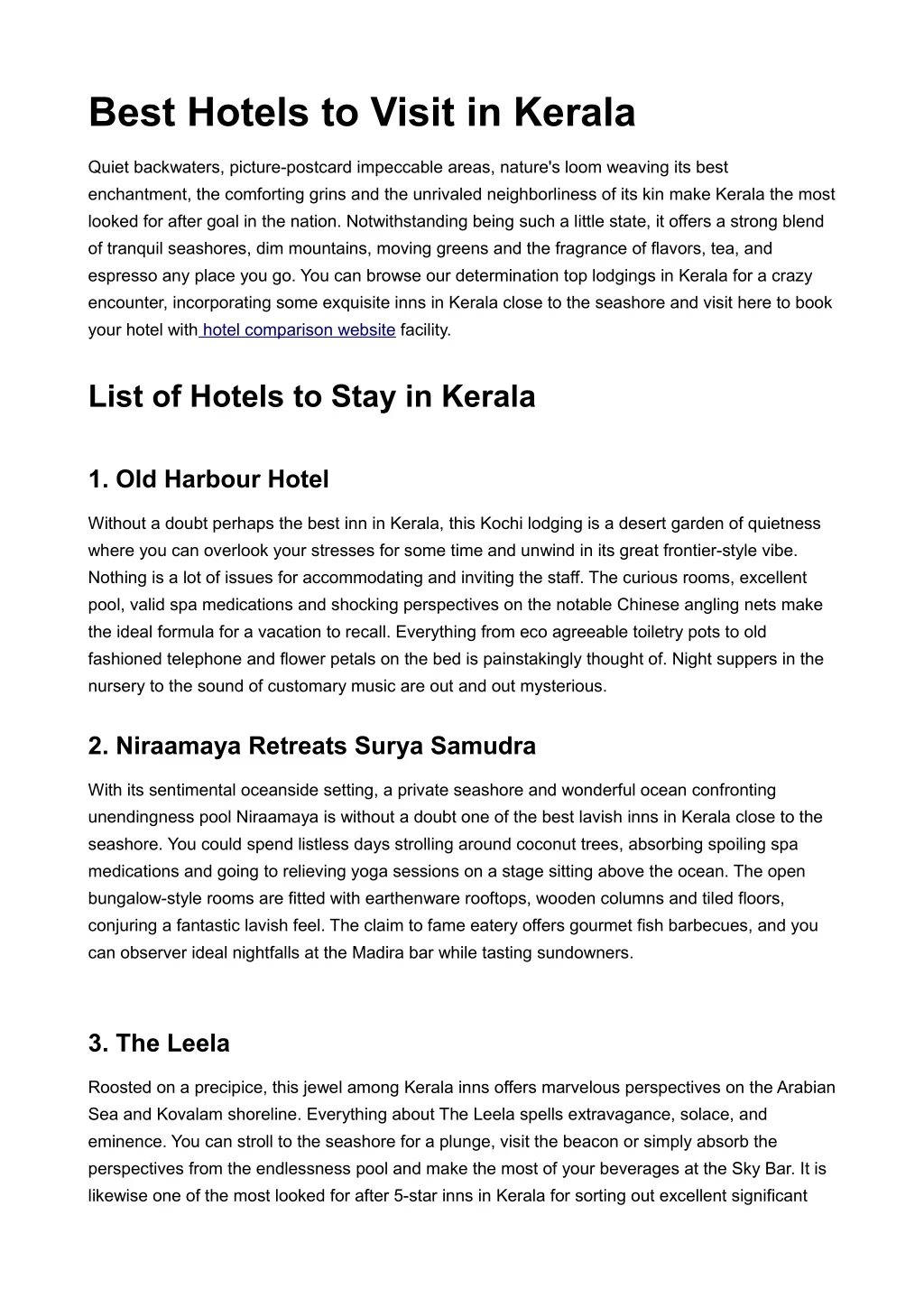 best hotels to visit in kerala