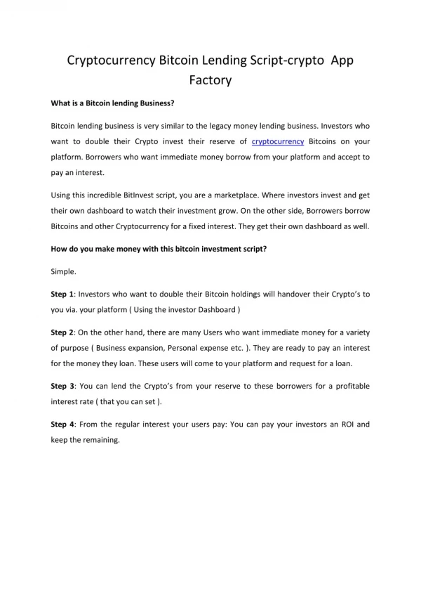 cryptocurrency bitcoin lending script crypto