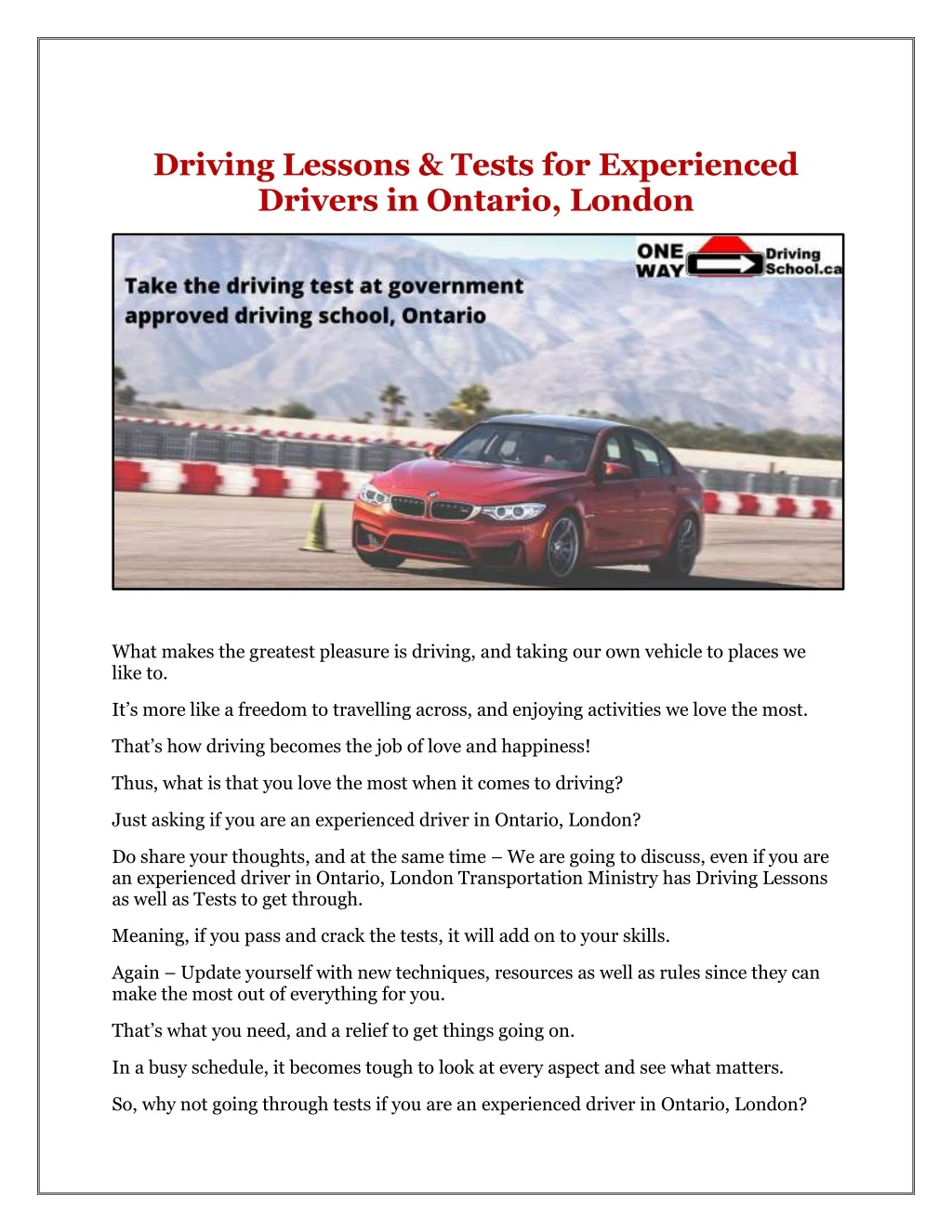 driving lessons tests for experienced drivers
