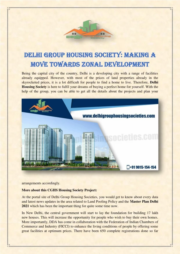 Delhi Group Housing Society: Making A Move Towards Zonal Development