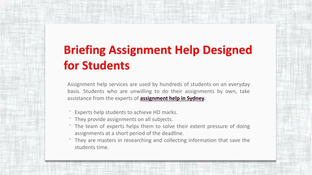 briefing assignment help designed for students