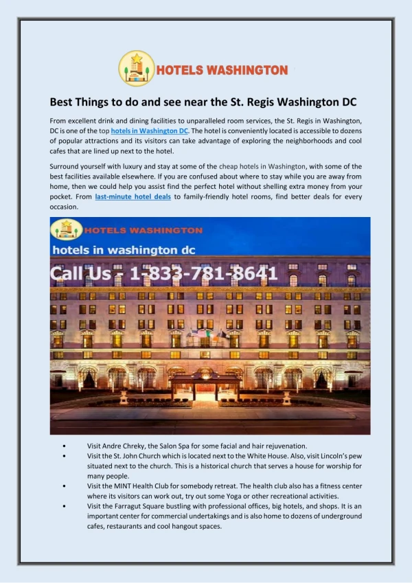 Best Things to do and see near the St. Regis Washington DC