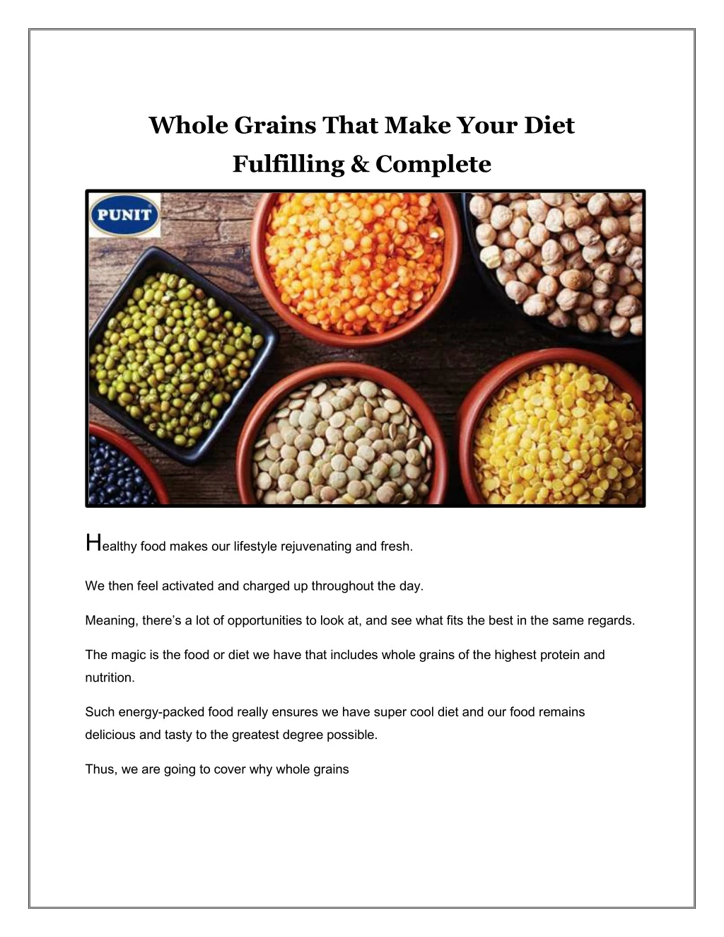 whole grains that make your diet fulfilling