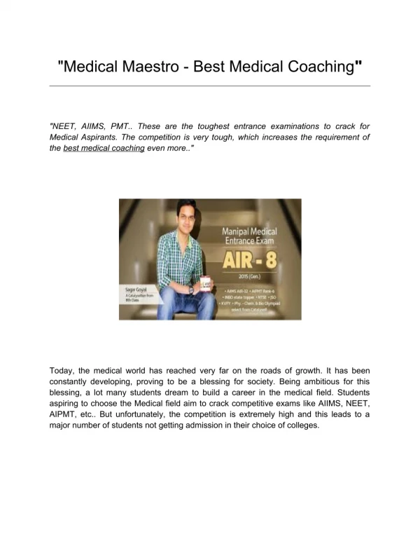 Medical Maestro - Best Medical Coaching