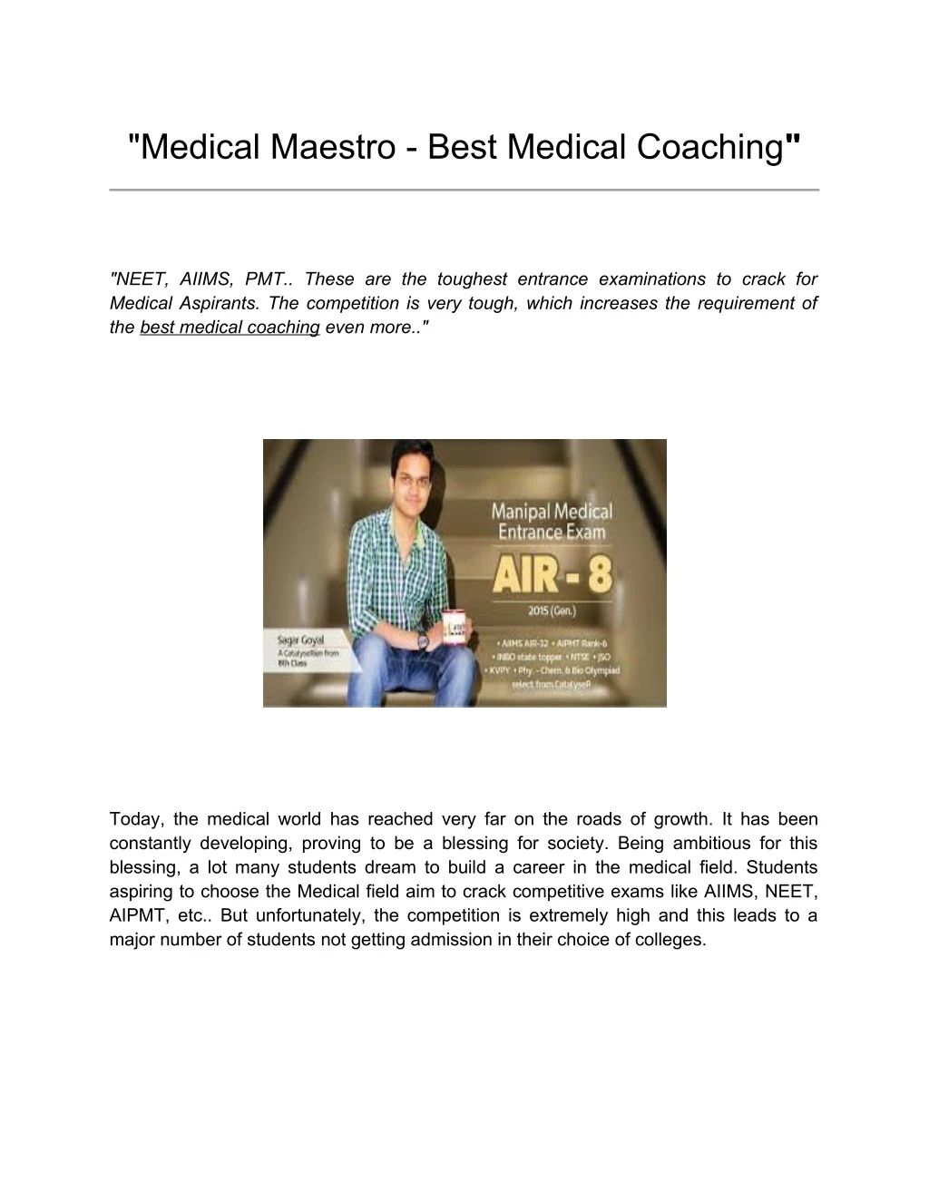 medical maestro best medical coaching