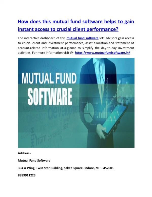 How does this mutual fund software helps to gain instant access to crucial client performance?