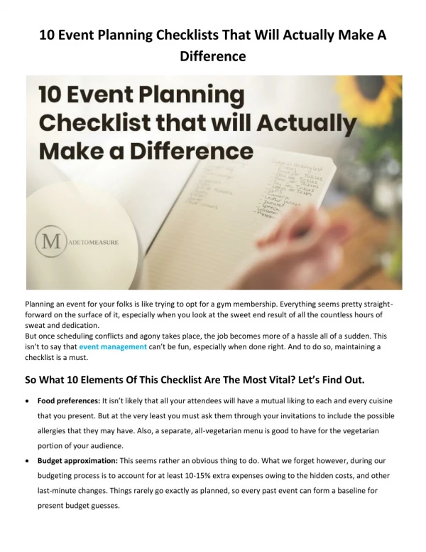 10 Event Planning Checklists that will Actually make a Difference