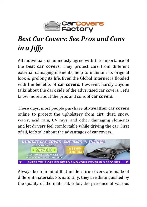 Best Car Covers: See Pros and Cons in a Jiffy