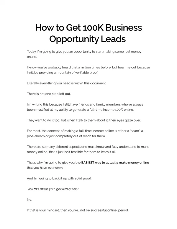 how to get 100k business opportunity leads